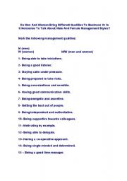 English Worksheet: MAN X WOMAN - BUSINESS DISCUSSION