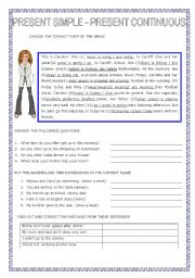 English Worksheet: pRESENT SIMPLE/ PRESENT CONTINUOUS