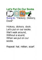 English worksheet: song lets put on our socks