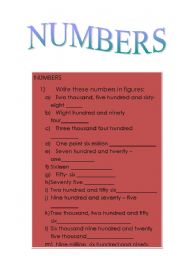 English worksheet: NUMBERS