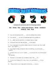 English worksheet: IDIOMS WITH NUMBERS