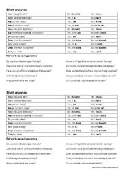 English Worksheet: Short Answers