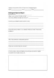 English Worksheet: Endangered Animals report