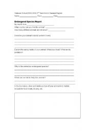 English worksheet: Endangered Animals report