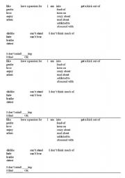 English worksheet: LIKES and DISLIKES phrases
