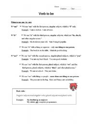 English worksheet: Verb to be (Part I --- when to use is, am, are)