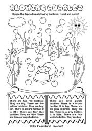 English Worksheet: Blowing Bubbles (colors and numbers)