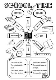 English Worksheet: School Time (1/2) - 2 pages