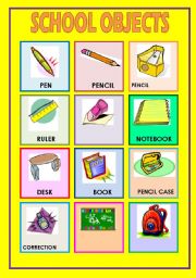 English Worksheet: school objects