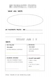 English Worksheet: My fauvorite fruit and What I am ?