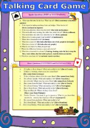 English Worksheet: Class Activity (TALKING CARDS) *2 Pages of Questions*