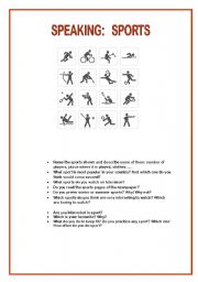 English worksheet: SPEKING:  SPORTS