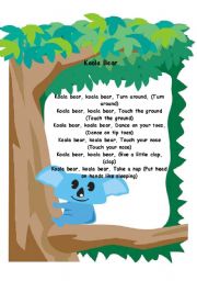 English Worksheet: Koala Bear... Song!