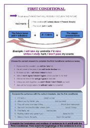 English Worksheet: FIRST CONDITIONAL TENSE_explanation and exercises