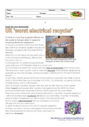 English Worksheet: UK - Worst electrical recycler