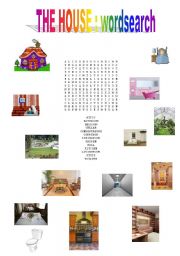 English worksheet: the rooms in a house : wordsearch