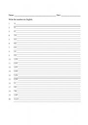 English Worksheet: Writing Numbers in English