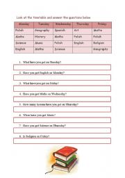 English Worksheet: Timetable at school
