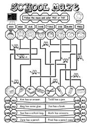 English Worksheet: School Maze 