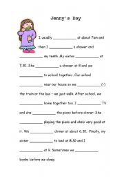 English Worksheet: Jennys Day - everyday activities in the present and past simple