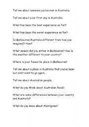 English worksheet: Australia - Question cards