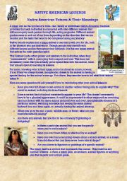 English Worksheet: Native American Totems and their meanings