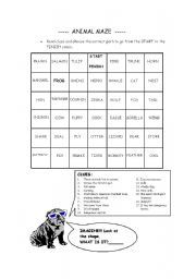 English worksheet: animal maze