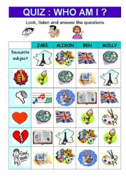 English Worksheet: QUIZ : WHO AM I? (school subjects) 