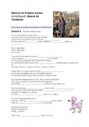 English worksheet: Genius in France  Student A & worksheet