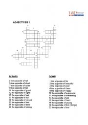 English worksheet: ADJECTIVES- crossword