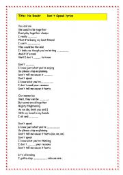 English Worksheet: No Doubt- Dont speak