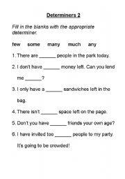 English worksheet: Determiners 2