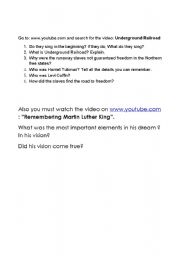 English Worksheet: Youtube exercise: Underground railroad