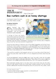 English Worksheet: Bee rustlers cash in on honey shortage - Stealing Honey, 2 pages (reading and discussion)