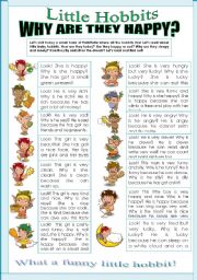 English Worksheet: LITTLE HOBBITS! WHY ARE THEY HAPPY? another ws from my 