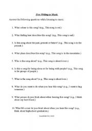 English worksheet: Free Writing to Music