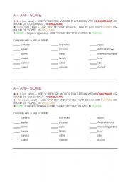 English Worksheet: A, AN or SOME