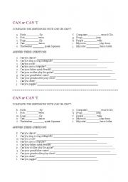English worksheet: CAN or CANT
