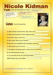 English Worksheet: Listening - Nicole Kidmans biography