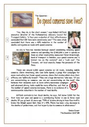 English Worksheet: reading comprehension about speed cameras- compound nouns in press article