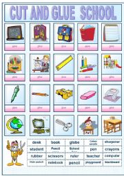 English Worksheet: CUT AND GLUE SCHOOL VOCABULARY