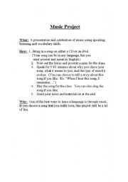 English Worksheet: Music Project