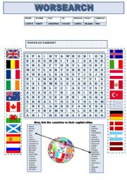 English Worksheet: COUNTRIES WORDSEARCH