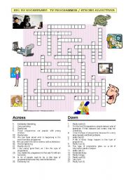 English Worksheet: Crossword: TV + adjectives vocabulary