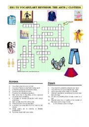 English Worksheet: Crossword: The arts + clothes vocabulary