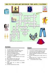 Crossword: The arts + clothes vocabulary