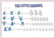 English Worksheet: the song TEN LITTLE INDIANS (3-page exercises)