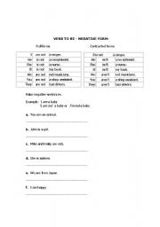 English worksheet: verb to be - negative form