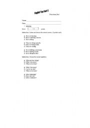 English worksheet: present continuous, reading comprehension test
