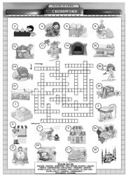 English Worksheet: Places in Town Crossword (B&W Version)